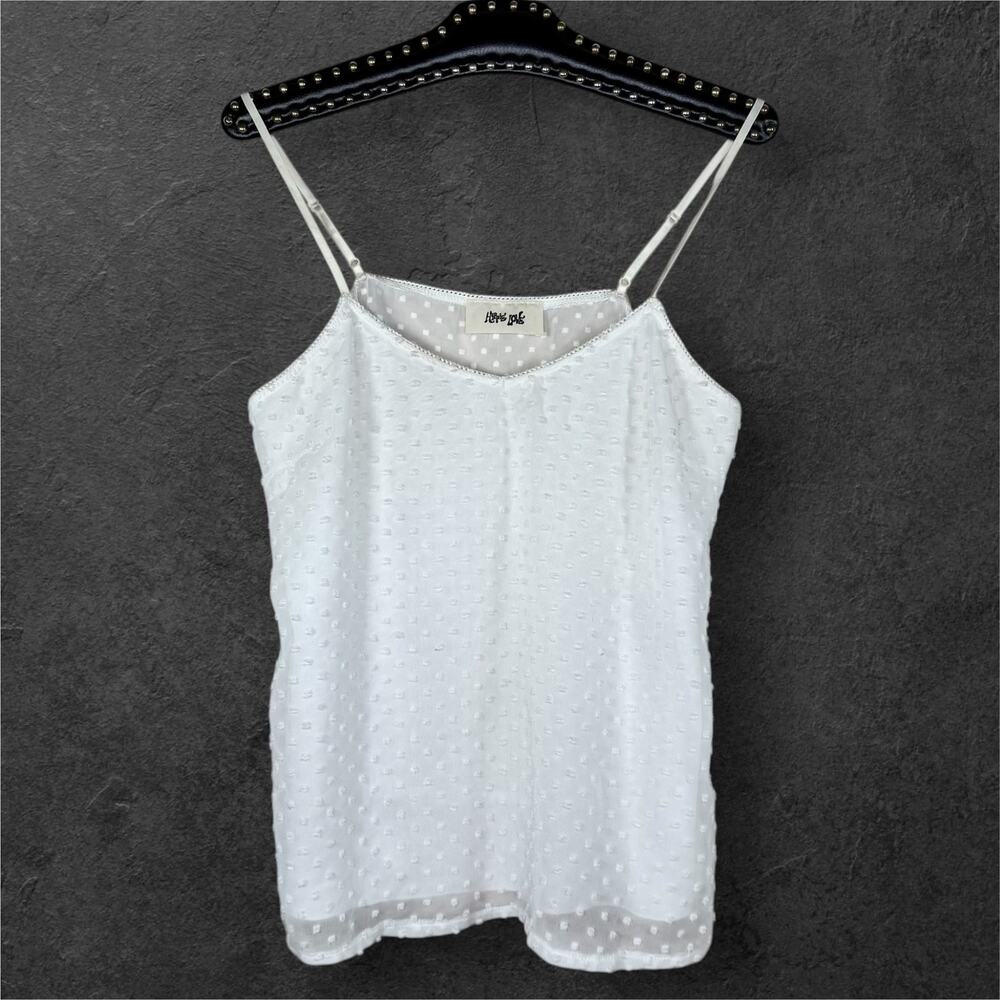 Hippie Love White Swiss Dot Adjustable Strap Sheer Cami Top Large